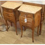 A pair of inlaid bombe bedside chests W.42cm