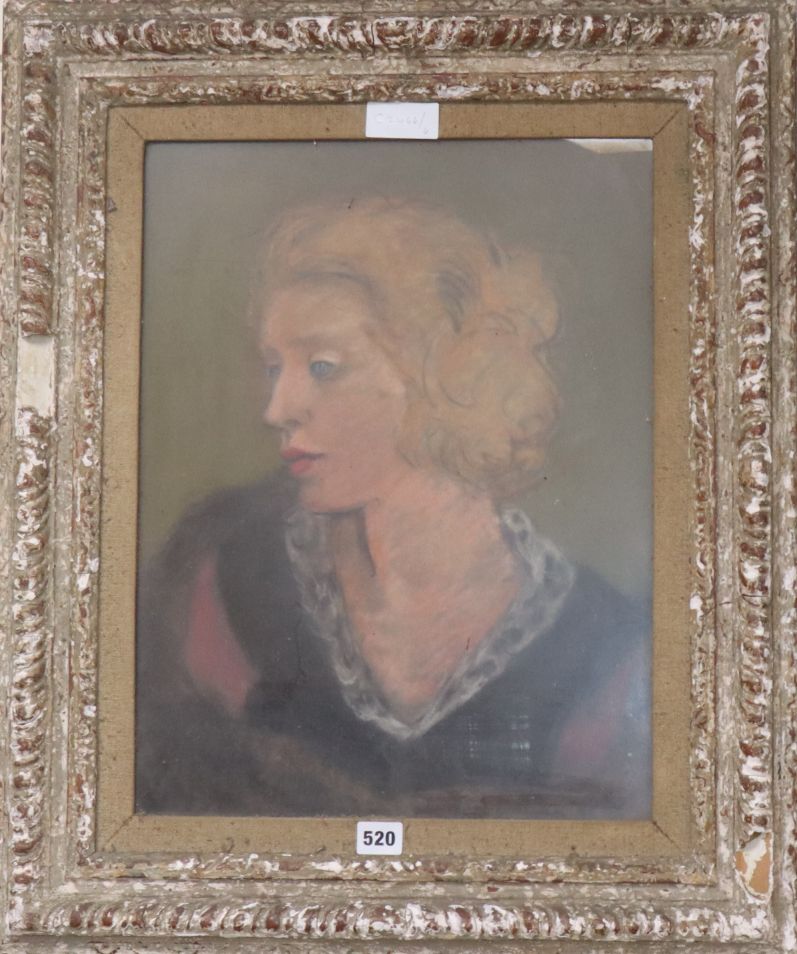 English School, pastel, Portrait of a lady, 47 x 36cm