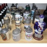 A collection of nineteen beer steins