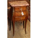 A pair of inlaid bombe bedside chests H.73cm