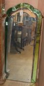 An Art Deco style green and clear glass mirror H.104cm