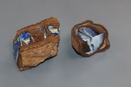 Two pieces of Australian opal in iron stone matrix