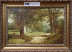 A.H. Vickers, oil on canvas, Figures in parkland, signed, 20 x 30cm