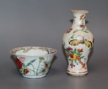 A Chinese famille rose teabowl, Yongzheng period and a famille rose vase