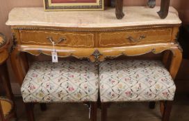 A Louis XVI design inlaid marble top console table W.120cm