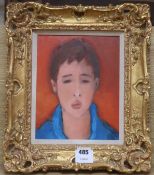 Robert Katz, oil on board, Boy in a blue shirt, signed and dated '90, Gallery Louise Smith of
