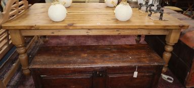 A large Victorian style pine kitchen table L.212cm
