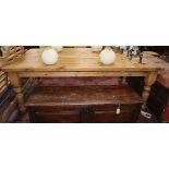 A large Victorian style pine kitchen table L.212cm