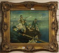 Spanish School, oileograph, Fishermen at sea, 50 x 60cm