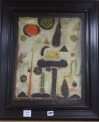 V. Kimil, oil on canvas board, Abstract with leaves and fruit, signed, 48 x 38cm