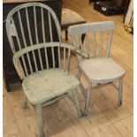 Two Victorian green/grey painted child's windsor chairs