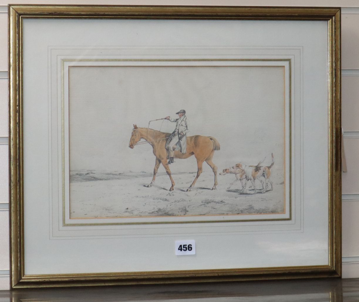 Attributed to Henry Alken, pencil and watercolour, Huntsman and hounds, 23 x 34cm