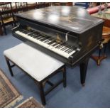 An early 20th century Challen chinoiserie lacquer baby grand piano and duet stool