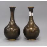 A pair of Chinese black ground cloisonne enamel bottle vases, mid 20th century height 24cm