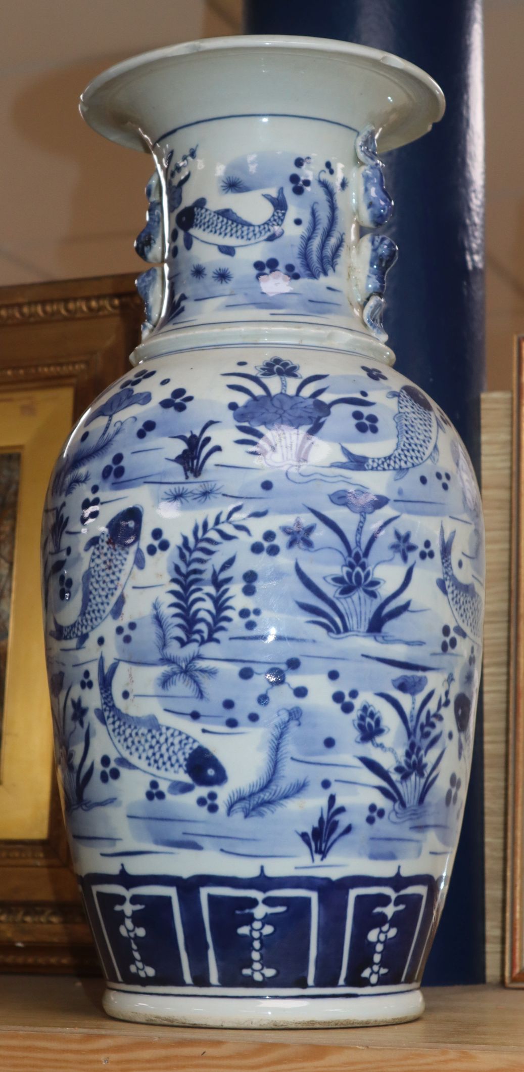 A Chinese blue and white fish vase height 43cm