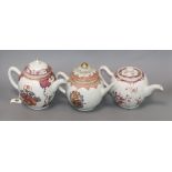 Three 18th century Chinese famille rose tea pots
