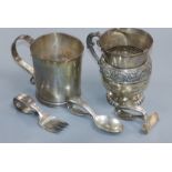 Two Tiffany & Co sterling mugs including a reproduction original by John Dixwell, Boston and a