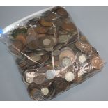 A collection of coinage including 19th century pennies and copper coins