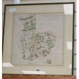 John Andrews, coloured engraved Map of Westerham and Eaton Bridge Hundred, 38 x 38cm