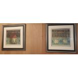 Four coloured architectural prints, framed and glazed