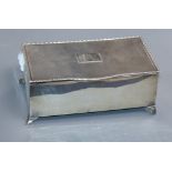 A 1930's silver cigarette box, with engine turned lid, 17.3cm.