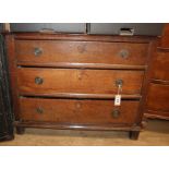 A small 18th century oak three drawer chest W.90cm