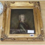 18th century English School, oil on wooden panel, Portrait of 'Prince Charles Edward', label