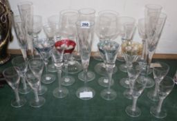 A part suite of air twist stemmed table glassware, including red and white wines, champagne