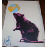 T. Wat, spray paint on card, Rat and beachball, signed and dated '14, 85 x 62cm