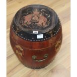 A Chinese red and black lacquer barrel shaped container Provenance - The owner and her family