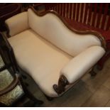 A Victorian mahogany framed scroll end settee L.190cm approx.