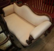 A Victorian mahogany framed scroll end settee L.190cm approx.