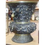 A large Japanese bronze vase, early 20th century, decorated with toads and snails height 44cm