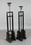 A pair of Chinese hongmu lamp stands, late 19th/early 20th century, converted to electricity, H.