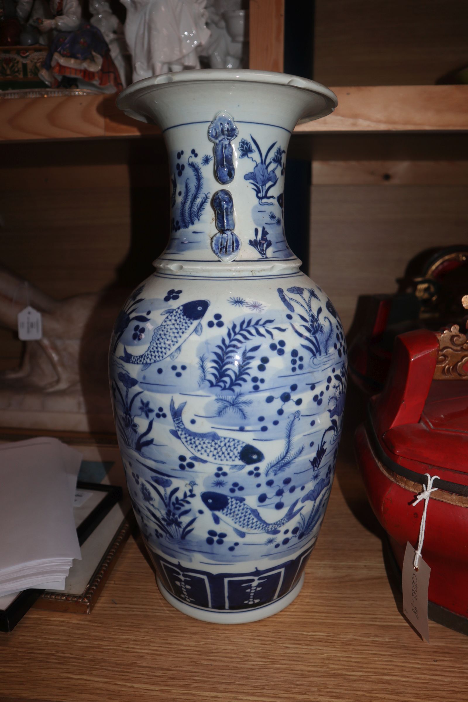 A Chinese blue and white fish vase height 43cm - Image 5 of 10