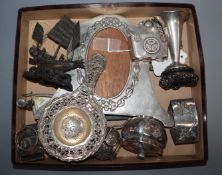 A Chinese white metal photograph frame by Zee Shun and ten other items of mainly Chinese white metal