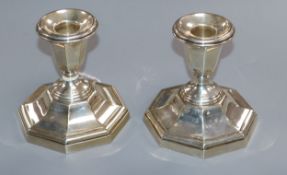 A pair of George VI silver dwarf candlesticks, Birmingham, 1937, 9cm.