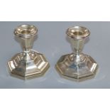 A pair of George VI silver dwarf candlesticks, Birmingham, 1937, 9cm.