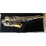 A cased Bracon saxophone