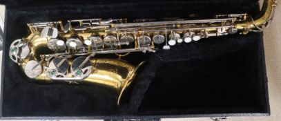 A cased Bracon saxophone
