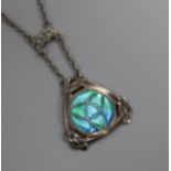 An early 20th century Art Nouveau 930 white metal and enamel pendant necklace by Murrle Bennett &