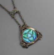 An early 20th century Art Nouveau 930 white metal and enamel pendant necklace by Murrle Bennett &