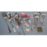 Assorted small silver, including compacts, Danish dish and flatware, including plated and minor