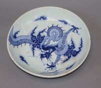 A Chinese blue and white 'dragon' dish, Yongzheng period diameter 28cm