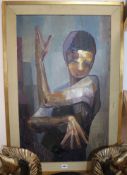 Spanish School, oil on board, Flamenco Dancer, indistinctly signed, 80 x 49cm