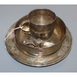 An early 20th century Tiffany & Co sterling three piece christening set, comprising a bowl on