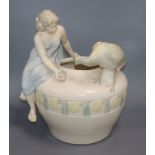 V.D.K. Bechyne. A Bohemian Nouveau porcelain vase, mounted with a lady feeding a peacock