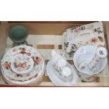 A Staffordshire cheese dish and cover and ten Victorian dessert dishes and a vase etc