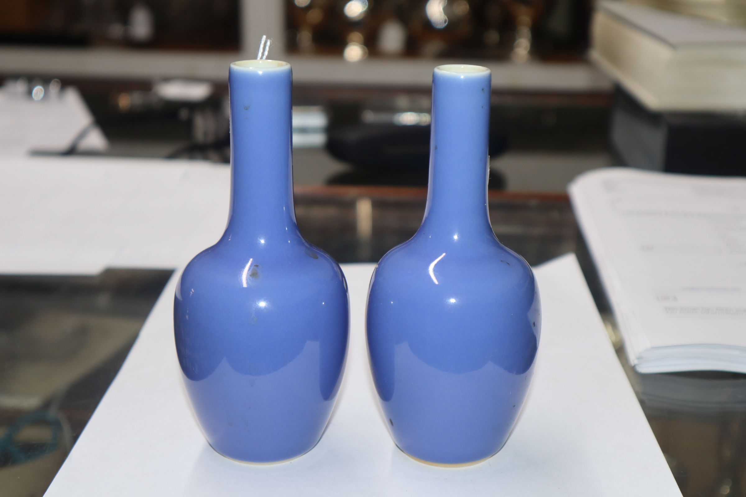 A pair of Chinese blue ground bottle vases - Image 2 of 8