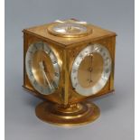 An Asprey gilt brass combination timepiece barometer, thermometer, compass